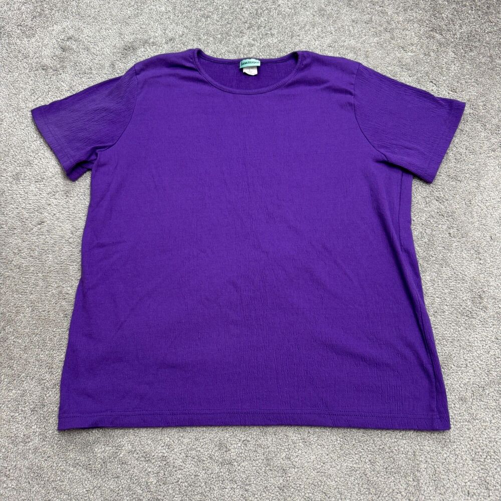 Vintage Y2K 90s Sara Morgan Knit Basic T-Shirt Womens Large Purple Crew Neck Tee